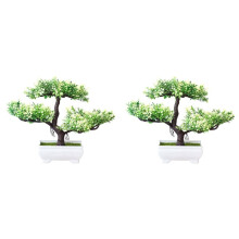 2X Artificial Plants Bonsai Small Tree Pot Fake Plant Flowers Potted Faux Bonsai for Room Table Hotel Garden Decor B