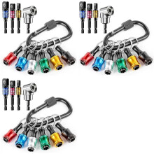Gadgets Llavero con Soporte Broca Vástago Hexagonal 1/4, Adaptador Enchufe Taladro 9 Piezas de 1/4 Pulg., 3/8 Pulg., 1/2 Pulg. + Accesorio de Taladro