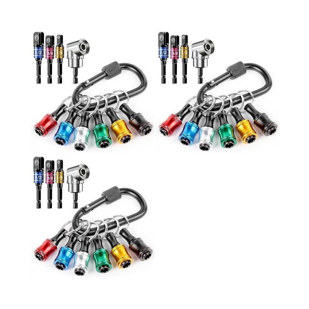 1/4 Hex-Shank Bit Holder Keychain Gadgets,9Pc 1/4In 3/8In 1/2In Drill Socket Adapter+105 Right Angle Drill Attachment 6033108654411