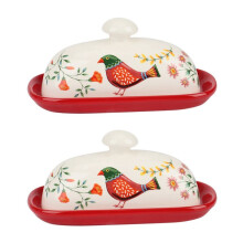 2X Food Container Butter Plate with Lid Tableware Cheese Dish Ceramic Butter Box with Lid Butter Dish Cheese Box A