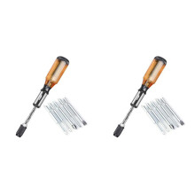 2X Push Pull Ratchet Screwdriver Set 5 in 1 Screwdriver Bit Set Sleeve Driver Bit-Holder Ratchet Socket Screw Kit Brown