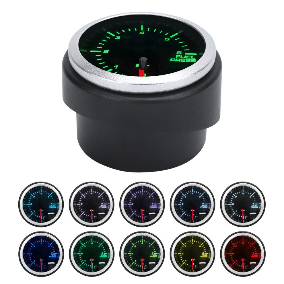 52Mm Led Fuel Pressure Gauge Kit 0-6Bar 10 Colors For 12V Cars 4091387752893