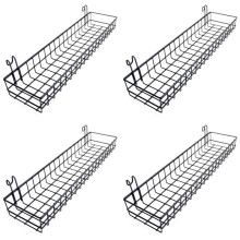 4X Hanging Basket for Wire Wall Grid Panel, Multi-Function Wall Storage and Display Basket, 40X10X5CM, Black Painted