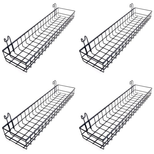 4X Hanging Basket for Wire Wall Grid Panel, Multi-Function Wall Storage and Display Basket, 40X10X5CM, Black Painted