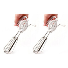 2X Rotary Manual Hand Whisk Egg Beater Mixer Blender Stainless Steel Kitchen Tools
