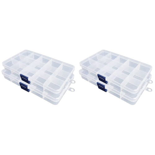 Plastic Organizer Box, 4 Pack Clear Bead Organizer voor Sieraden Tackle Earring  Beads (15 Grids)