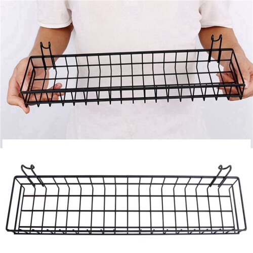 4X Hanging Basket for Wire Wall Grid Panel, Multi-Function Wall Storage and Display Basket, 40X10X5CM, Black Painted 1