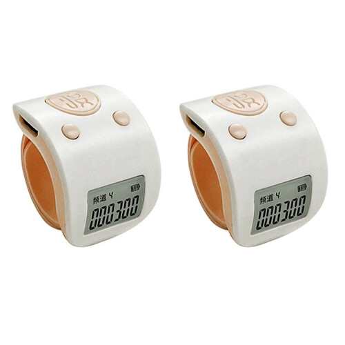2X  Digital LCD Electronic Finger Ring Hand Tally Counter 6 Digit Rechargeable Counters Clicker-White