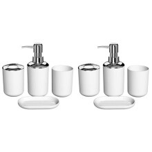 8 Pcs Plastic Bathroom Accessory Set,Bath Toilet Brush Accessories Set with Toothbrush Holder,Toothbrush Cup(White)