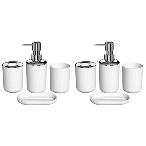 8 Pcs Plastic Bathroom Accessory Set,Bath Toilet Brush Accessories Set with Toothbrush Holder,Toothbrush Cup(White)