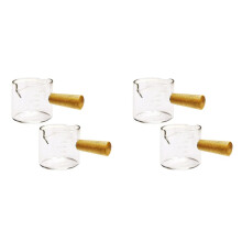 4 Unidades de Vasos de Chupito de Espresso con Boquillas Dobles, Vasos Medidores de Vidrio para Espresso, Utensilios de Cocina con Manejar de Madera