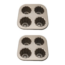 2X 4-Cavity Canele Mold Cake Pan, Non-Stick Canele Baking Pan for Oven Carbon Steel Caneles Mold Bakeware Tool