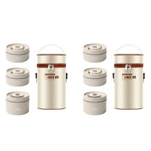4x Warm-Lunchbehälter für Lebensmittel, Thermo-Lunchbehälter Aus Edelstahl, Tragbar, Thermo-Bento-Box, Lebensmittelbehälter, Beige B