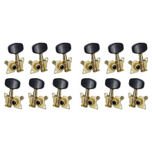12Pc Right Left Guitar Tuning Pegs Open Machine Heads Square Button Gold Acoustic Folk Guitar Tuning Peg Gold+Black