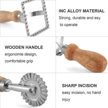 6Pcs Ravioli Stamp Maker Cutter with Roller Wheel Set,Mold with Wooden Handle for Pasta,Dumplings Lasagna,Pies