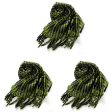 3X Unisex Scarf Polyester  Plaid Tassel Arab Desert Shemagh, Green