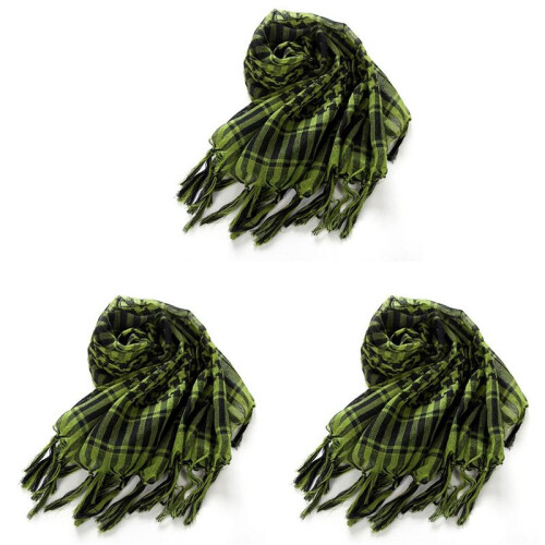 3X ÉCharpe Unisexe en Polyester Poids Léger À Plaid Pompons Arabe Désert Shemagh, Vert