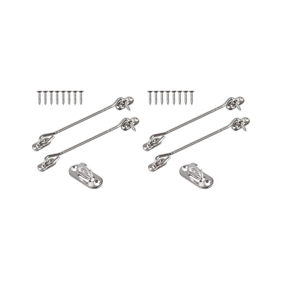 4 Pcs Stainless Steel Cabin Hook And Eye (8 Inch) With Screws - Heavy Duty Door Gate For Shutter Shed Window 4712233162221