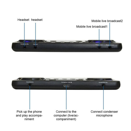 2X V300 Pro Sound Card -Compatible Audio Interface Mixer DJ Digital Effect Noise Reduction Console USB Record 1