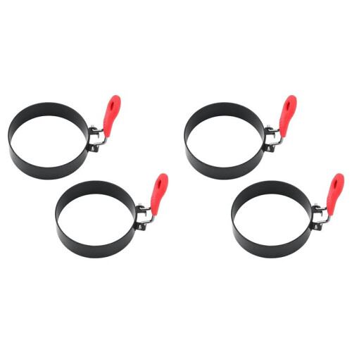 4 Peças de Anéis de Ovo de 3,5 Polegadas com Alça de Silicone, Molde Redondo para Muffins, Molde de Panqueca para Acampamento Interno