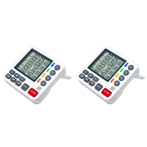 2X Magnetic 4-Channel 4-Group Timer LCD Display Timer Kitchen Cooking Experiment Milk Tea Learning Reminder