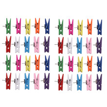 Push Pins with Wooden Clips Pushpins Tacks Thumbtacks,  Paper Clips with Pins Multicolor 40Pcs