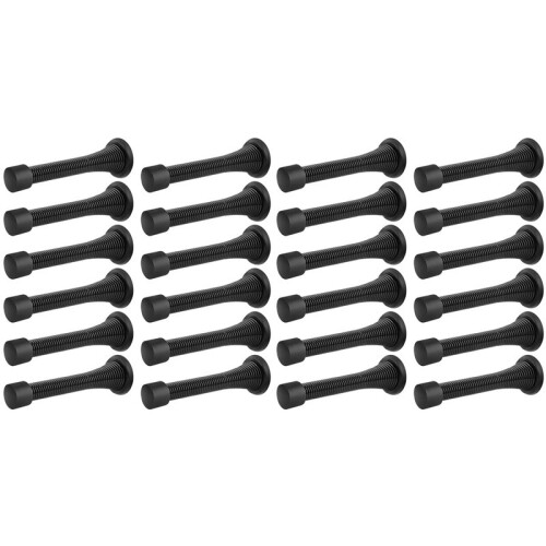 24 Pack Black Spring Door Stops, Flexible Spring  with Low Mounted Black Rubber Bumper Tips