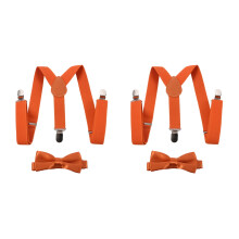 2X Children Kids Boys Girls Clip- Suspenders Elastic Adjustable Braces with Cute Bow Tie Orange