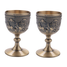 2X Classical Metal Wine Cup Handmade Small Goblet Household Copper Wine Glass Carving Pattern