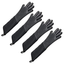 2X Extra Long Professional Silicone Oven Mitt, Heat Resistant Cooking Glove with Internal Cotton for Kitchen - Black