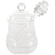 2X Transparent Glass Honey Jar with Lid Honey Jar with Dipper, Clear, 9 Ounces