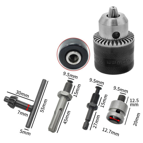 10Pcs 1.5-10mm 3/8-24UNF Drill Chuck Set Drill Adapter Changed Impact Wrench Into Eletric Drill Chuck Drill Tool Kits 1