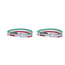 2X Jewelry Bracelet, Italian Flag Bangle, Leather Alloy, for Men's Women, Green White Red (Width 14 mm, Length 21.5 cm)