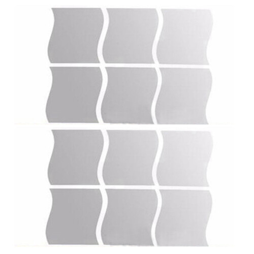 12Pcs Mirror Wall Wall Style Square Sticker with Pattern of Silver Waves Nursery Decoration