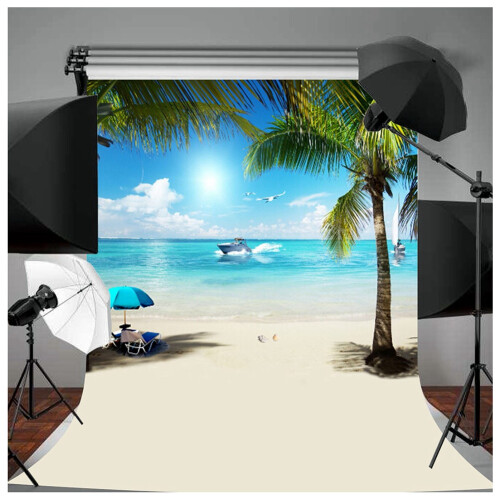 2pcs 3X5Ft Summer Seaside Beach Photography Background Vinyl Studio Backdrop Props 2
