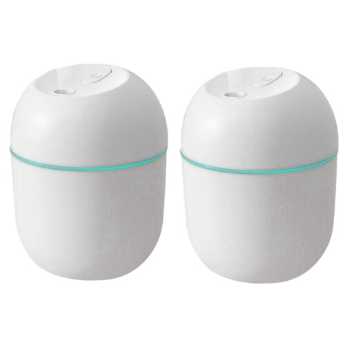 2X Air Humidifier USB Small 220Ml  Portable Cool Mist Diffuser for Bedroom Office Desk Car Aroma Atomizer,White