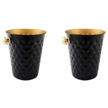 2X Stainless Steel Hammered Ice Bucket Wine Champagne Bucket Home Hotel Ice- Supplies KTV Supplies,Black
