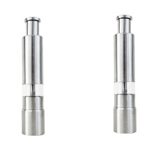 2X Salt and Pepper Grinder Stainless Steel Push Button Silver for Cooking Spice Thumb Push Pepper Mill Portable Grinder