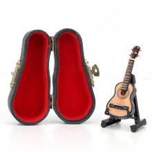 Guitar Lovers Desktop Ornament Eco Friendly Durable Exquisite Workmanship Miniature Wooden Guitar Model Dollhouse Mini Musical Instrument Bass Guitar
