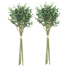 12 Pcs Eucalyptus Plastic Artificial Leaves Bunch Small Faux Foliage Fake Money Leaf Plant Green