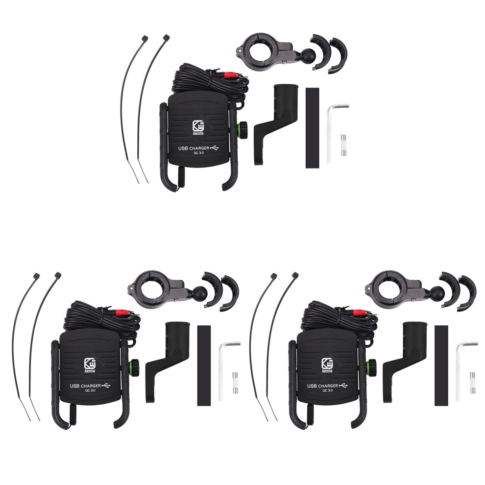 3X Kewiq Qc3.0 Usb Fast Charging Aluminium Alloy Motorcycle Phone Holder With Usb Charger 360 Degree Rotate 4713301908819