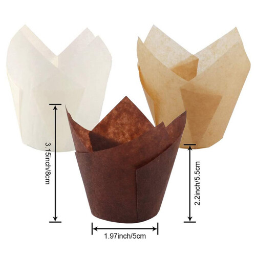 400Pcs Tulip Cupcake Baking Cups, Muffin Baking Liners Holders, Rustic Cupcake Wrapper, Brown, White and Nature Color 1