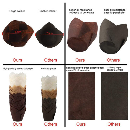 400Pcs Tulip Cupcake Baking Cups, Muffin Baking Liners Holders, Rustic Cupcake Wrapper, Brown, White and Nature Color 2