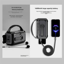 16000mAh Emergency Weather Radio Solar &Hand Crank Powered AM/FM/WB SOS 5.3, Type-C Charging Grey