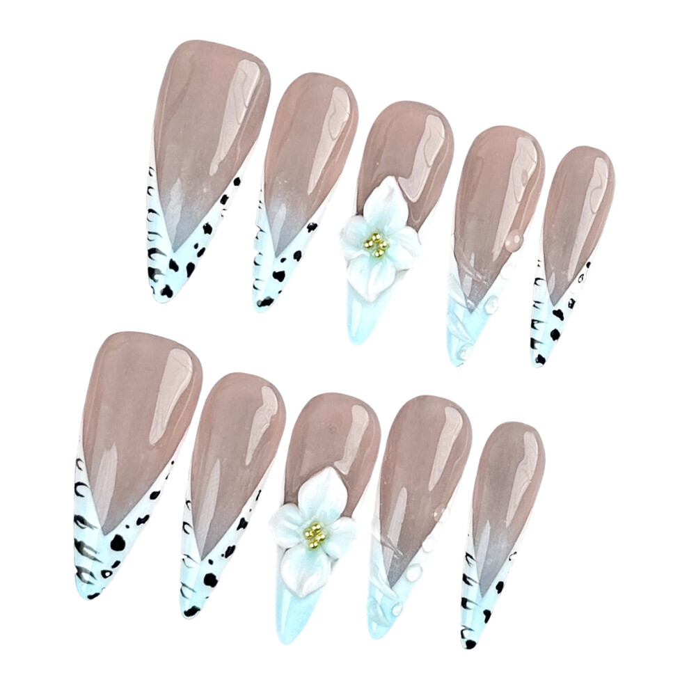 Reach-Tools Blue/White (L) - Gradient Fake Nails, Chip-Proof & Smudge-Proof