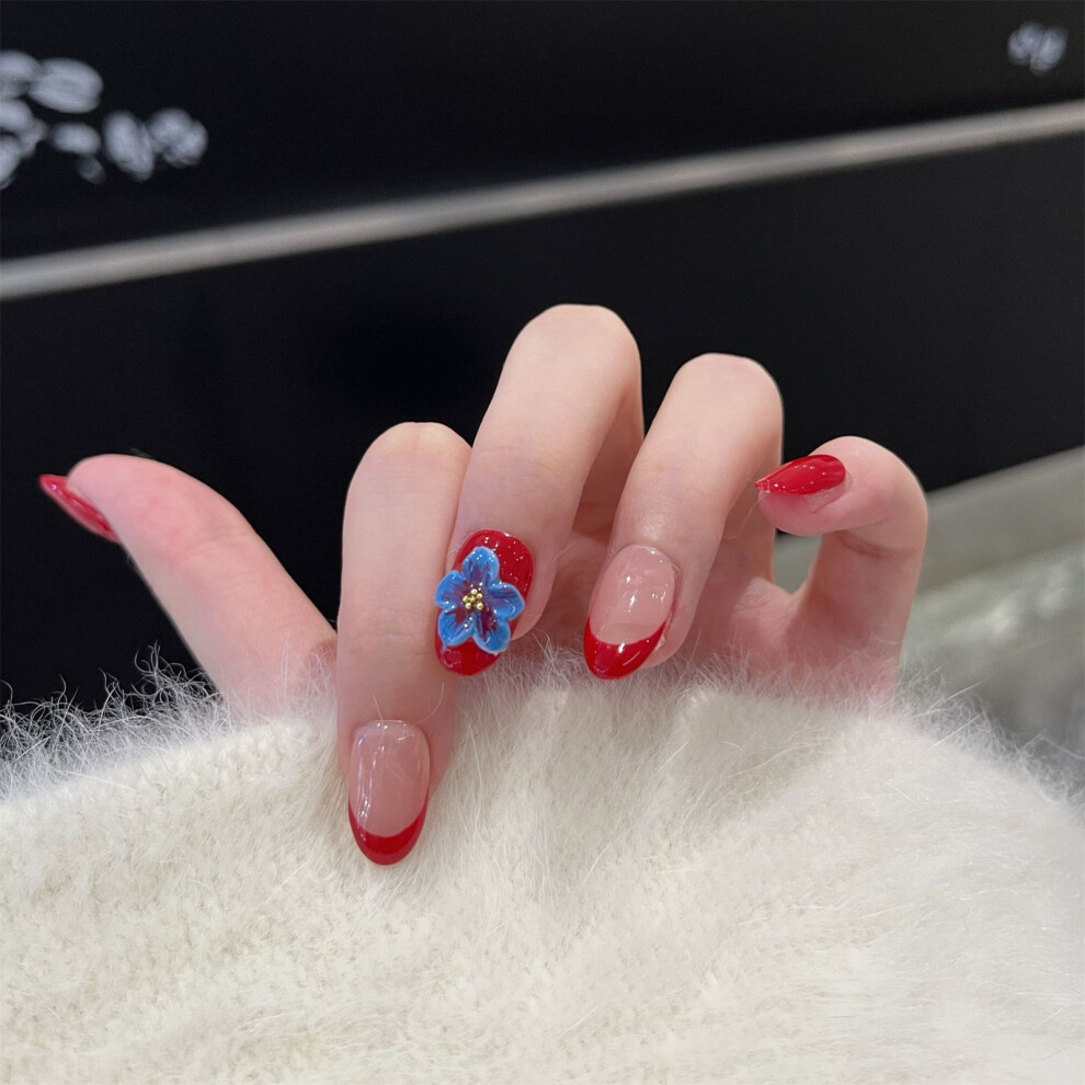 Dachuang Beauty Red (L) 10Pcs Short Fake Nails - Nude & French Tip