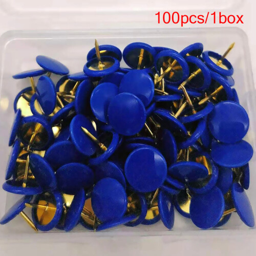 (Blue) 13-Color Plastic Push Pins, 100Pcs, Flat Head