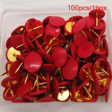 (Red) 13-Color Plastic Push Pins, 100Pcs, Flat Head