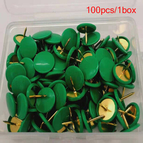 (Green) 13-Color Plastic Push Pins, 100Pcs, Flat Head