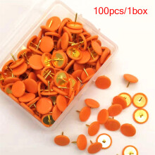 (Orange) 13-Color Plastic Push Pins, 100Pcs, Flat Head